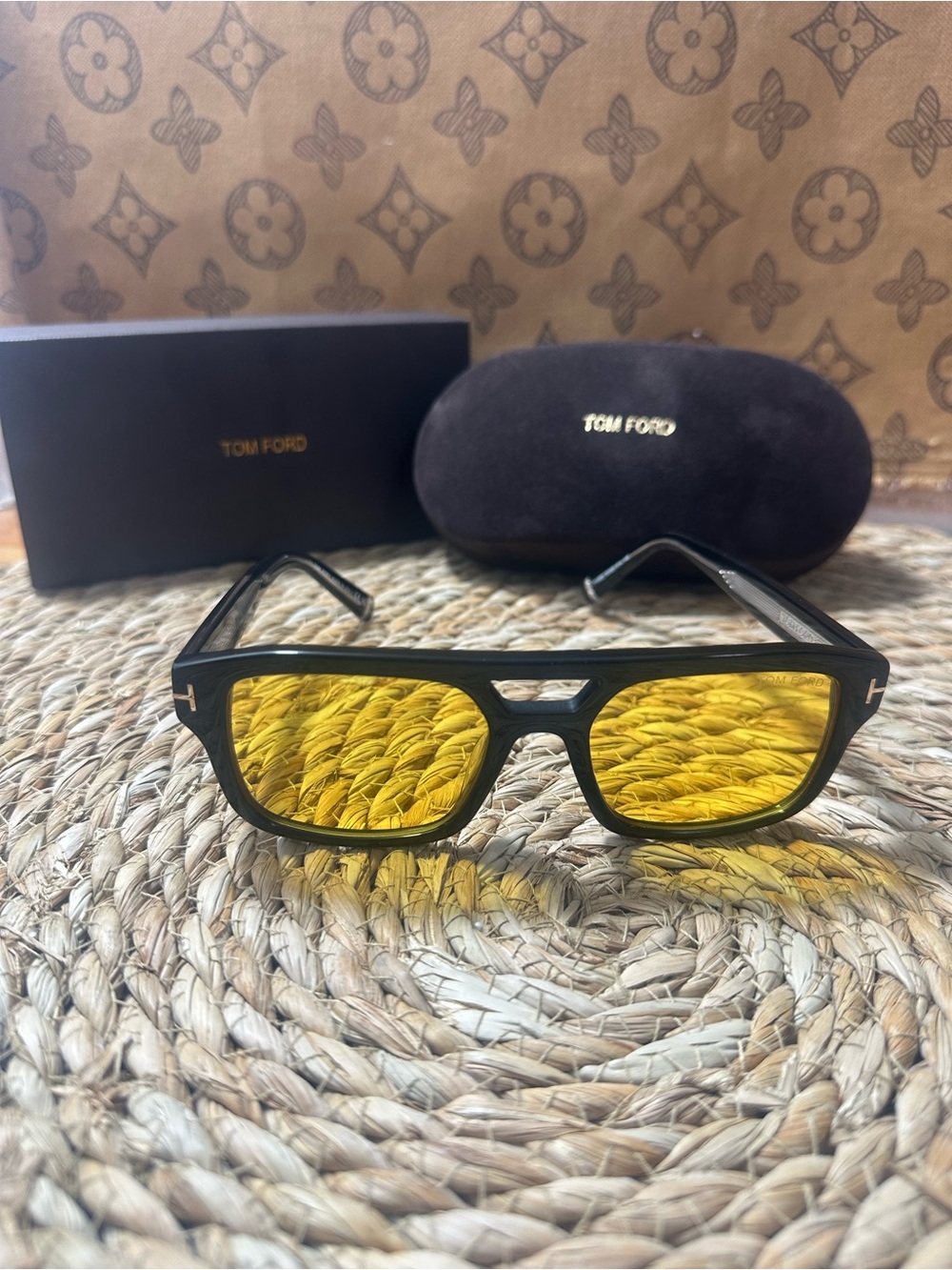 Tom Ford Black Frame Sunglasses with Yellow Lenses